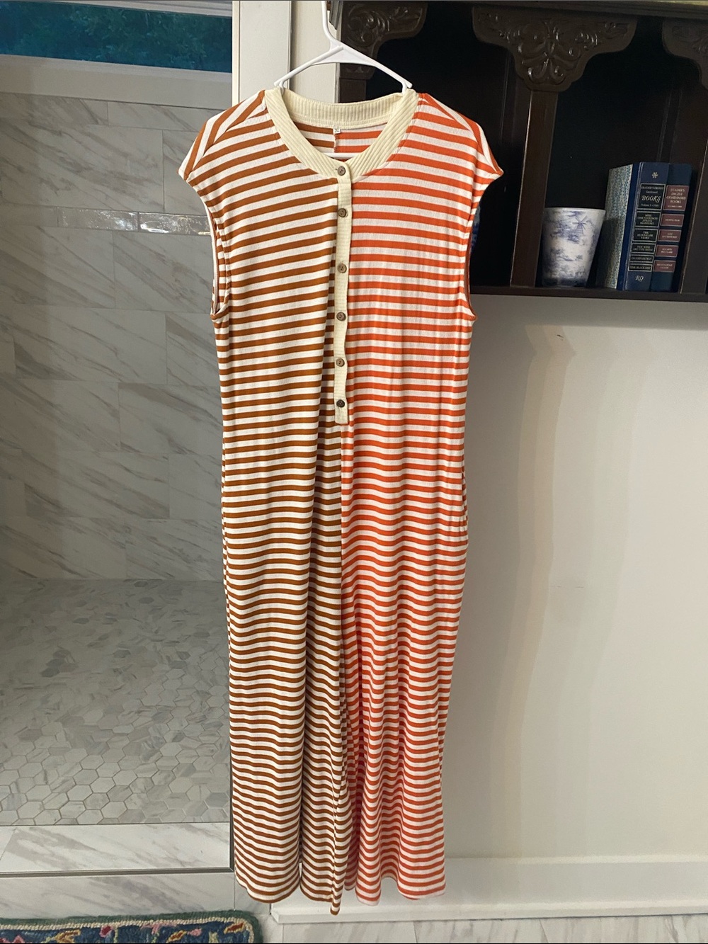 Red Dress Boutique Two-Tone Orange & Brown Striped Sleeveless Jumpsuit